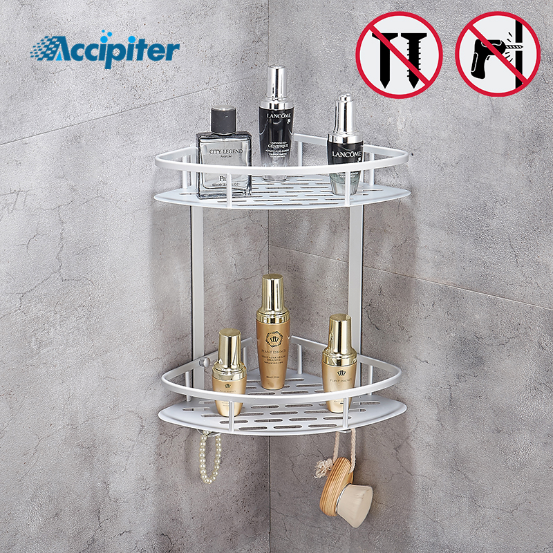 

Nail Free Bathroom Shelf Gold&Silver Shelves Shower Corner Shelf Wall Mount Shampoo Storage Rack Bathroom Basket Holder