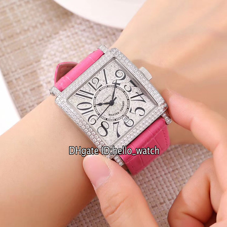 

New Master Square 6002 M QZ V D CD White Diamond Dial Swiss Quartz Womens Watch Steel Case Diamond Bezel Pink Leather Lady Watches 9 Color, F-e51a (6)