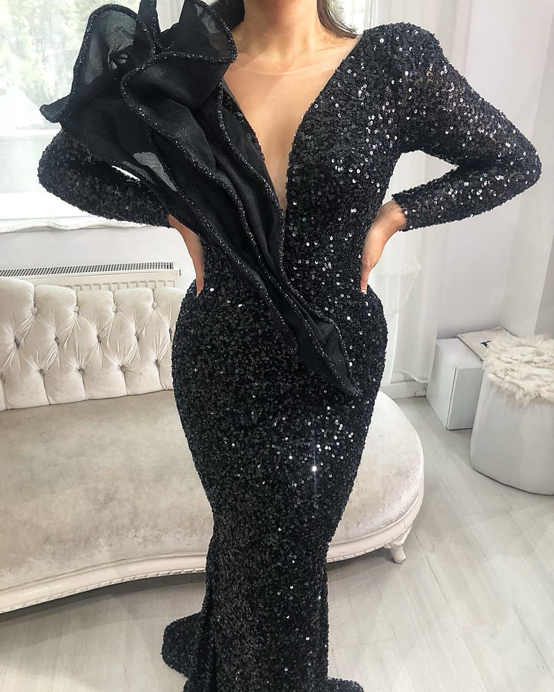Aso Ebi 2020 Arabic Sparkly Black Sexy Evening Dresses Mermaid Beaded Prom Dresses Sequined Formal Party Second Reception Gowns ZJ526