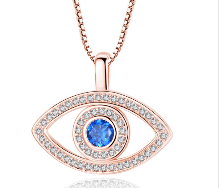 

European and American individual creativity micro setting zircon Blue Eye Necklace temperament evil eye clavicle chain
