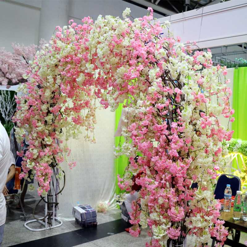 

120 Heads Vertical Silk Artificial Cherry Blossom Valentines Day Gift Wedding Decor Cherry Trees Fake Flower Bouquet