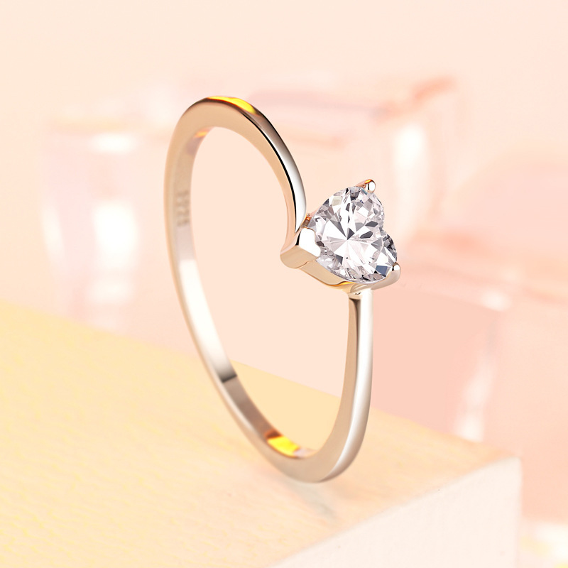 

Simple and Elegant S925 Silver Ring Sparkling CZ Heart Wedding rings size 5-10 Fashion Love Token Girlfriend Gift Engagement jewelry