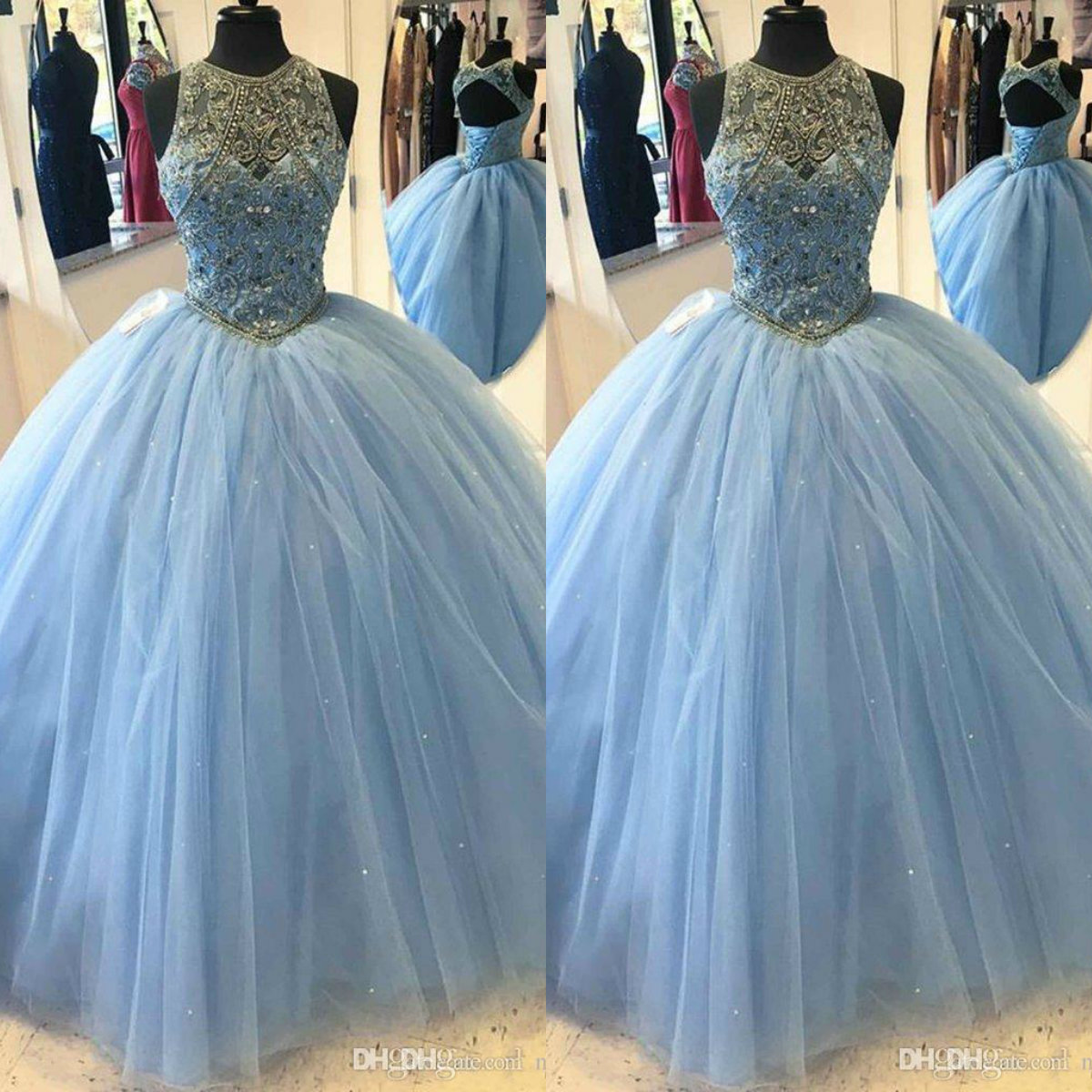 

Light Blue Ball Gown Quinceanera Dresses 2019 Sweet 16 Gowns Sexy Hollow Bead Sequins Tulle Formal Special Occasion Dress, Purple