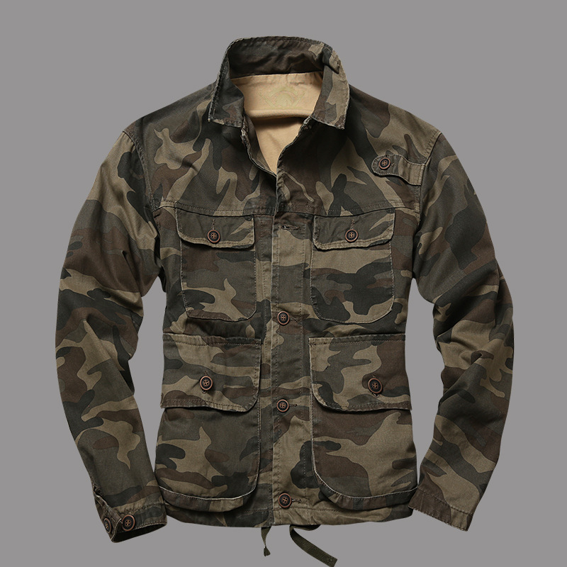 

Jacket Men's Army Uniform Clothing Spring New Outdoor Multi-Pockets Field Coats Mens Tactical Cotton Camouflage Jacket, Green