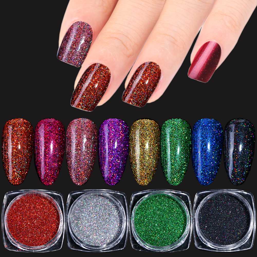 

1Box Laser Nail Glitter Powder Sparkly Chrome Pigment For Nails Holo Shimmer Dust Gel Polish Flakes Manicure Decoration TRL01-16