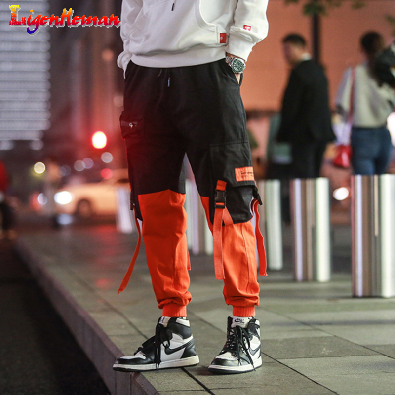 

Men Loose Hip hop Streetwear Korean Pocket Harem Pants Ankle length Trousers Men Patchwork Casual Cargo Pants Sweatpants, Blue