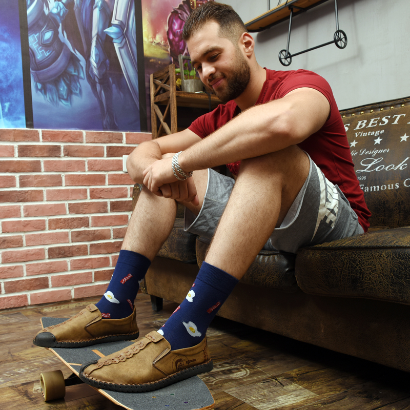 

Januarysnow hip hop calcetines meia men socks winter cotton high quality skateboard beer long happy funny street style mens fashion cool, Brown