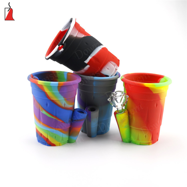

Silicone Smoking Bong Hand Size Dab Rig Water Pipes 5 inch Bubbler Unbreakable Percolator Hookah with Glass Bowl Factory wholesale