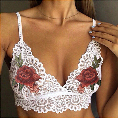 

Hot Sexy Women Camisoles 2020 Fashion Floral Sheer Lace Flower Bralette Unpadded Push Up Crop Top Lingerie Tanks, Black