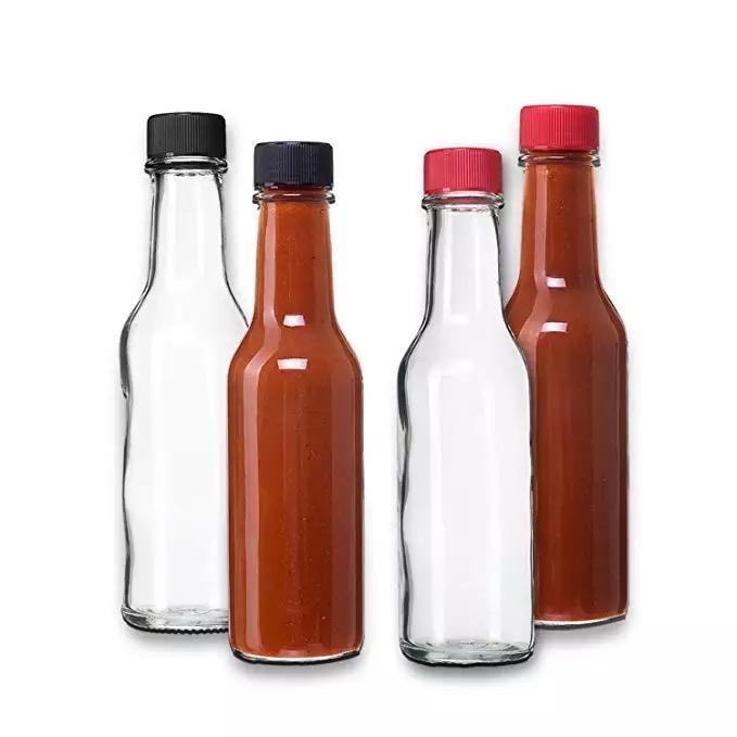 5oz Woozy Tomato Glass Bottle for Hot Chili Sauce Storage 150ml Round Bottle with 24mm Continuous Thread Screw Plastic Caps AC1135