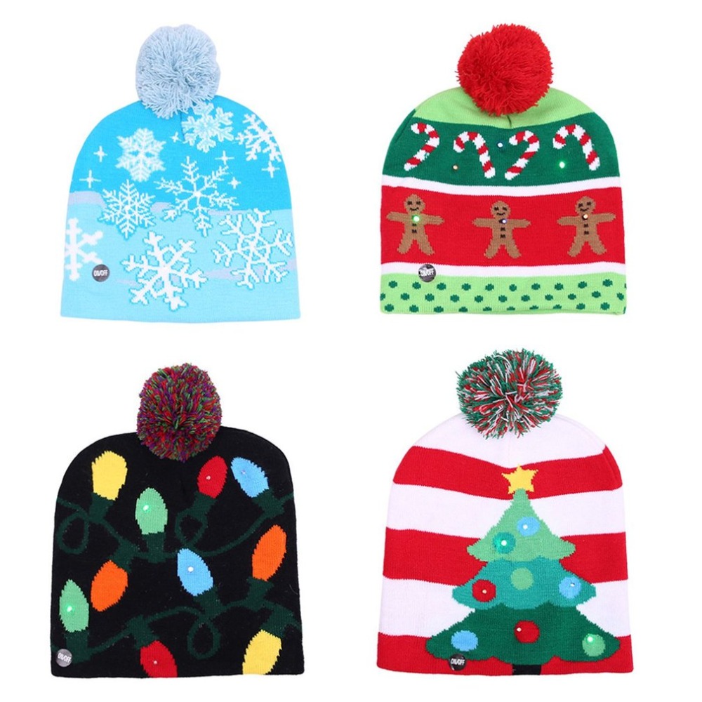 

Lovely Christmas Hat LED Caps Christmas Tree Hat Colorful Lamps Snow Pattern Party Cute Cap Wedding Decoration