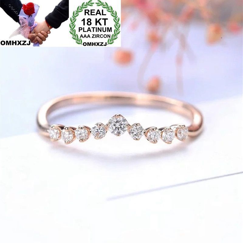 

OMHXZJ Wholesale Band Rings European Fashion Woman Girl Party Wedding Gift Slim White Zircon 18KT Rose Gold Ring RR553