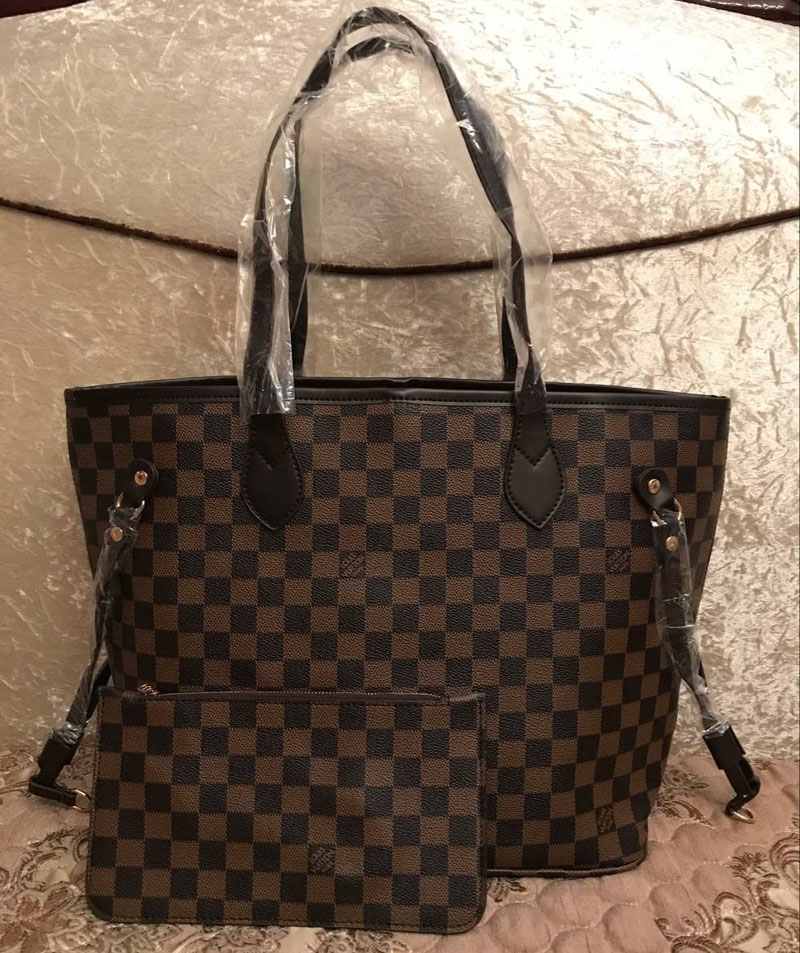 

2pcs set high qulity classic womens handbags flower ladies composite tote PU leather clutch shoulder bags female purse with wallet, Brown flower