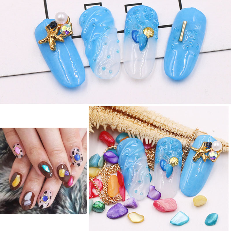 

Hot Sale 1 Box Colorful Sea Shell Stones Mix Nail Art Decor Sticker with Chains Supplies, 02