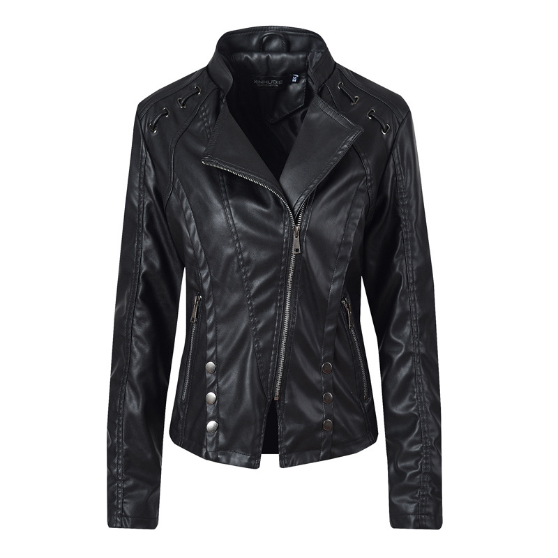 

FMFSSOM Women Autumn Faux Soft Leather Jacket Ladys Turndown Collar Long Sleeve Streetwear Pu Leather Outerwear Female Overcoat, Beige