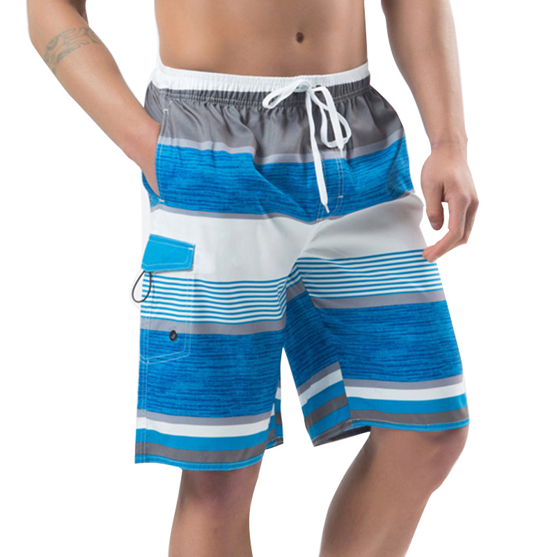 

Men Beach Board Shorts Pocket Colortful Striped Printed Swim Trunks Drawstring Closure Quick Dry Boardshorts Long Swimwear Surf Shorts 05