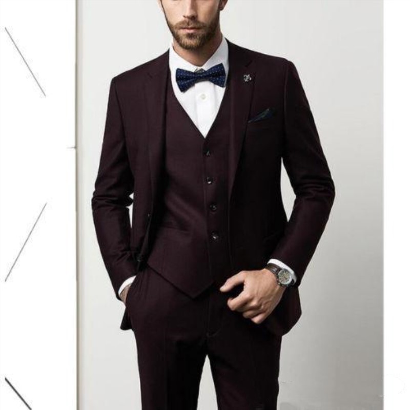 

Notch Lapel Wedding Tuxedos Slim Fit Suits For Men Groomsmen Suit Three Pieces Cheap Prom Formal Suits (Jacket+Pants+Vest+Tie) 058, Same as image