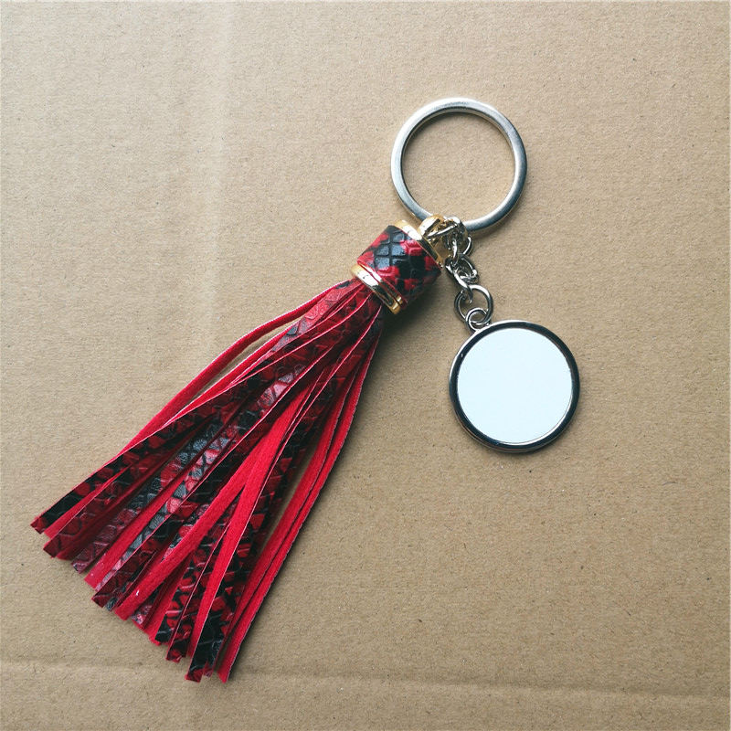 

new arrival sublimation long leather tassels key chains snake skin key ring for Bag accessories hot transfer printing material, Silver