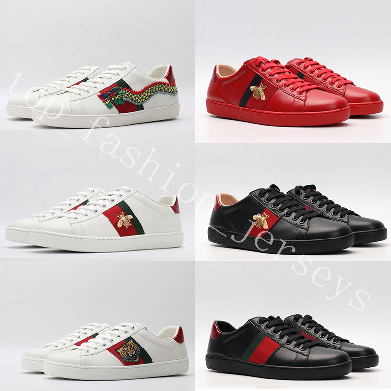 

2020 Italy Ace Luxury Designer Sneakers For Men Women Fashion Triple Black White Tiger head Leather Bee Chain Embroidered Casual Shoes, 12