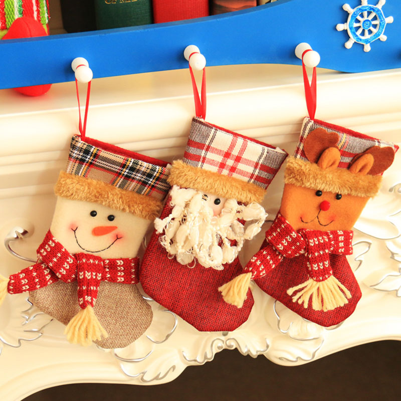 

Smiry 1Pc Christma Stockings Striation Plaid Santa Claus Gift Bag Kids Xmas Decoration Bauble Christmas Tree Ornaments Supplie
