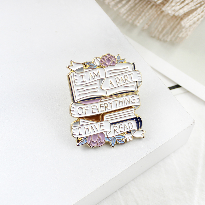 

I AM A PART OF EVERYTHING I HAVE READ Book Metal Enamel Brooch Cute Personality Badge Unique Love Reader Jewelry Accessories, Gray