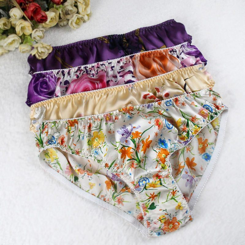 10pcs Brief de culotte de soie à 100% pour femmes Floral S M L XL