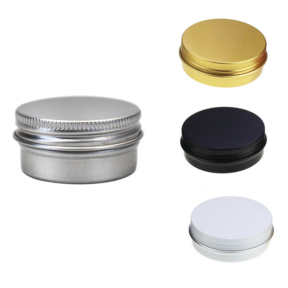 

1/2 oz Aluminum Tin Jars Screw Cap Round Storing Can Container Cosmetic Metal Tins Empty Container 15ml white black gold
