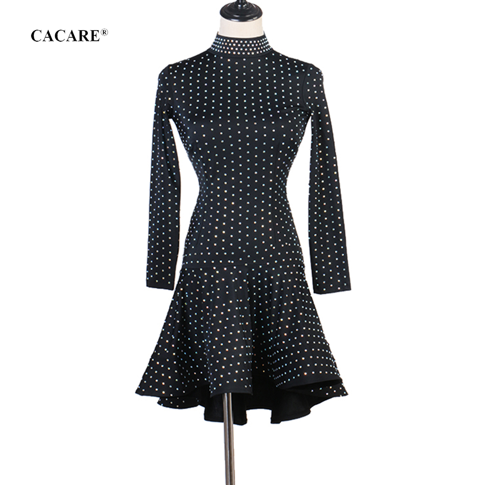 

Rhinestones Latin Dance Dress Fringe Women Girls Dress Salsa Latin Dance Competition Dancing Dresses D0724 CACARE Ruffled Hem, Multi