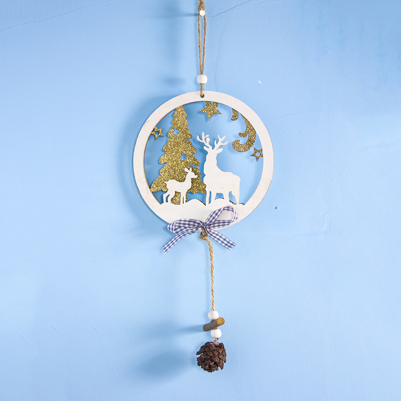 

Christmas Elk Hollow Pendant Christmas Tree Moon Star Wood Pendant Drop Ornaments