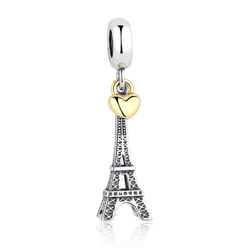 

PARIS EIFFEL TOWER Charm Pendant Gold Heart Beads Fit Pandora Bracelets Necklaces, Black