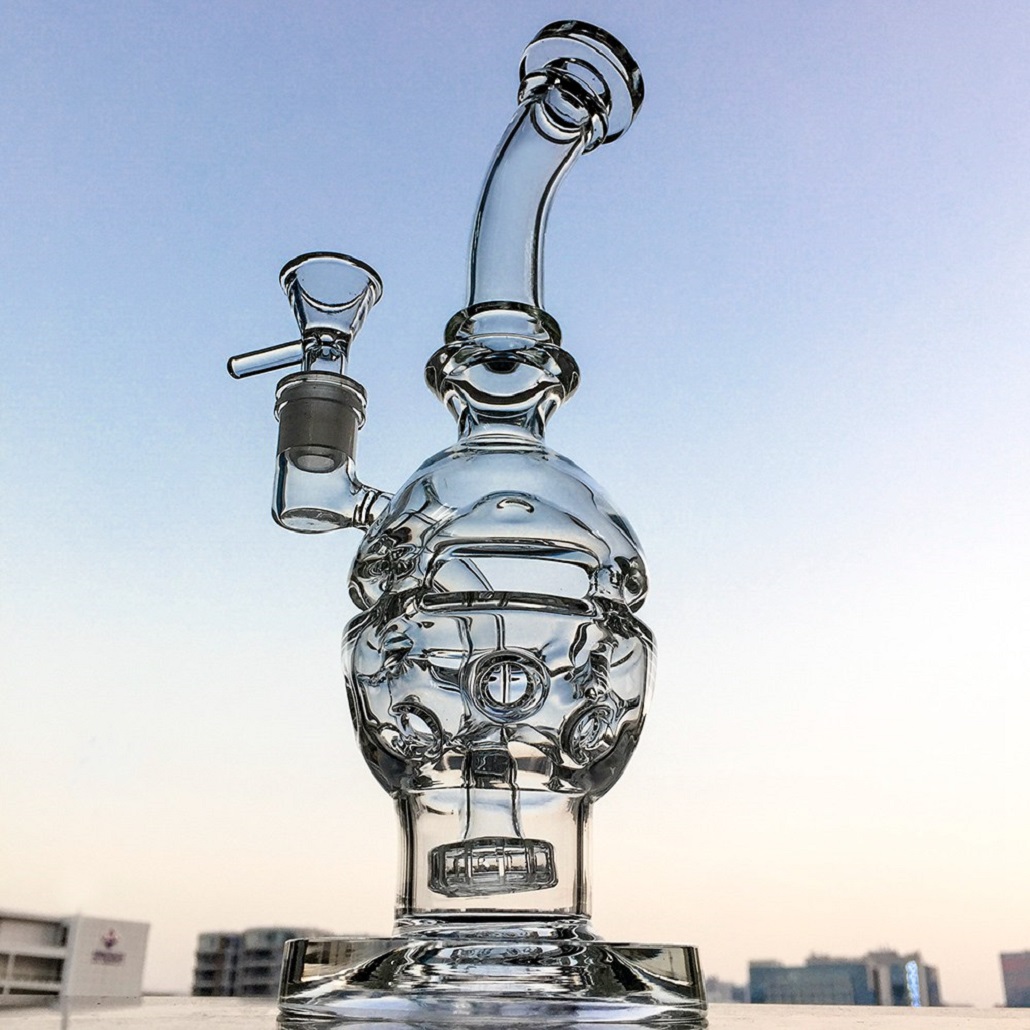 

Clear 9 Inch Hookahs Faberge Fab Egg Percolator Recycler Bong Water Pipes Swiss Perc Dab Rigs Smoking Glass Bongs Waterpipe Oil Rig With 14mm Bowl Piece