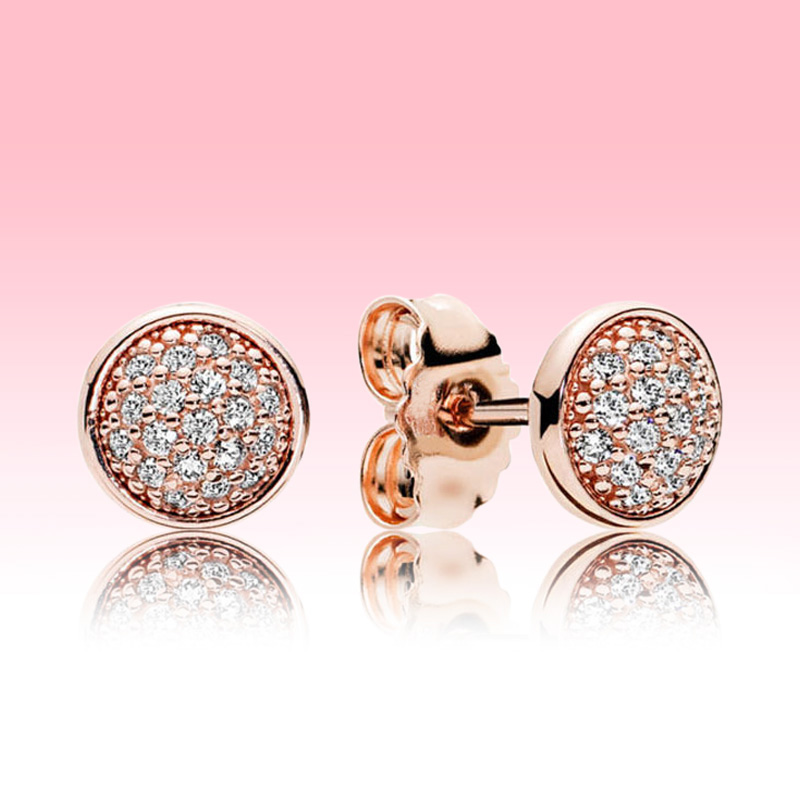 

luxury designer Rose gold plated Earrings CZ Pave Stud Earring with Original box for Pandora 925 Silver earring for Women Mens