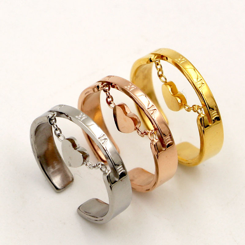 

2019 new Titanium steel Rome number open love rings Peach heart couple rings for women personality temperament ring love womens ring