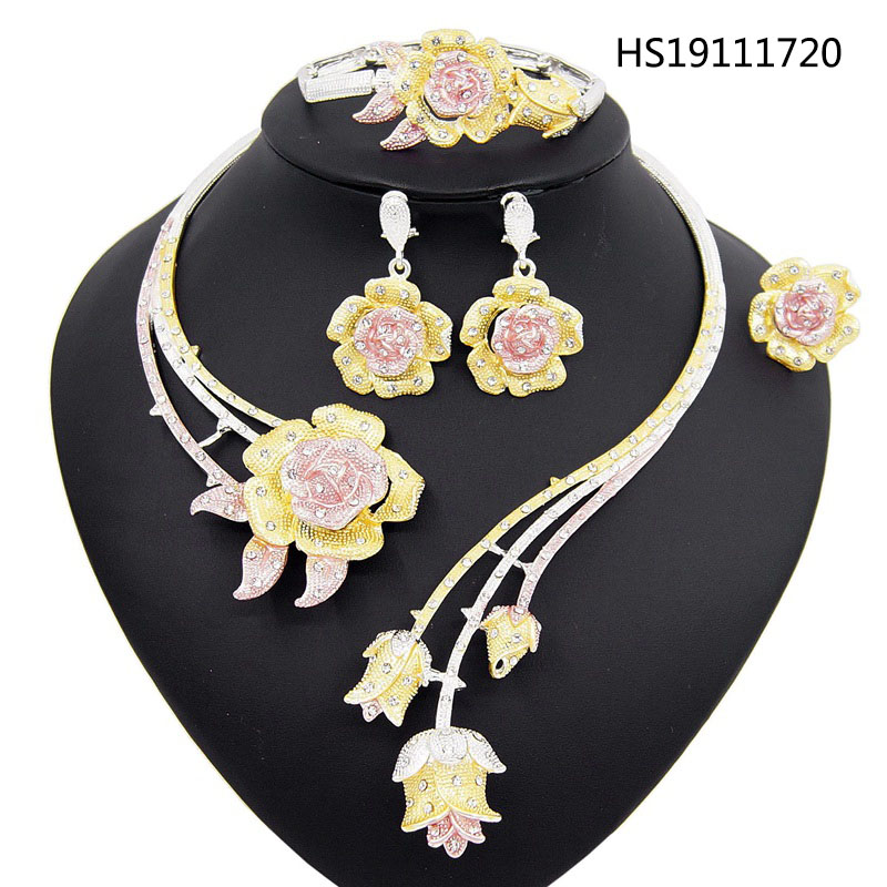 Yulaili Fashion Wedding Costume Jewelry Bridal Imitation Necklaces Set 24K Gold Plated