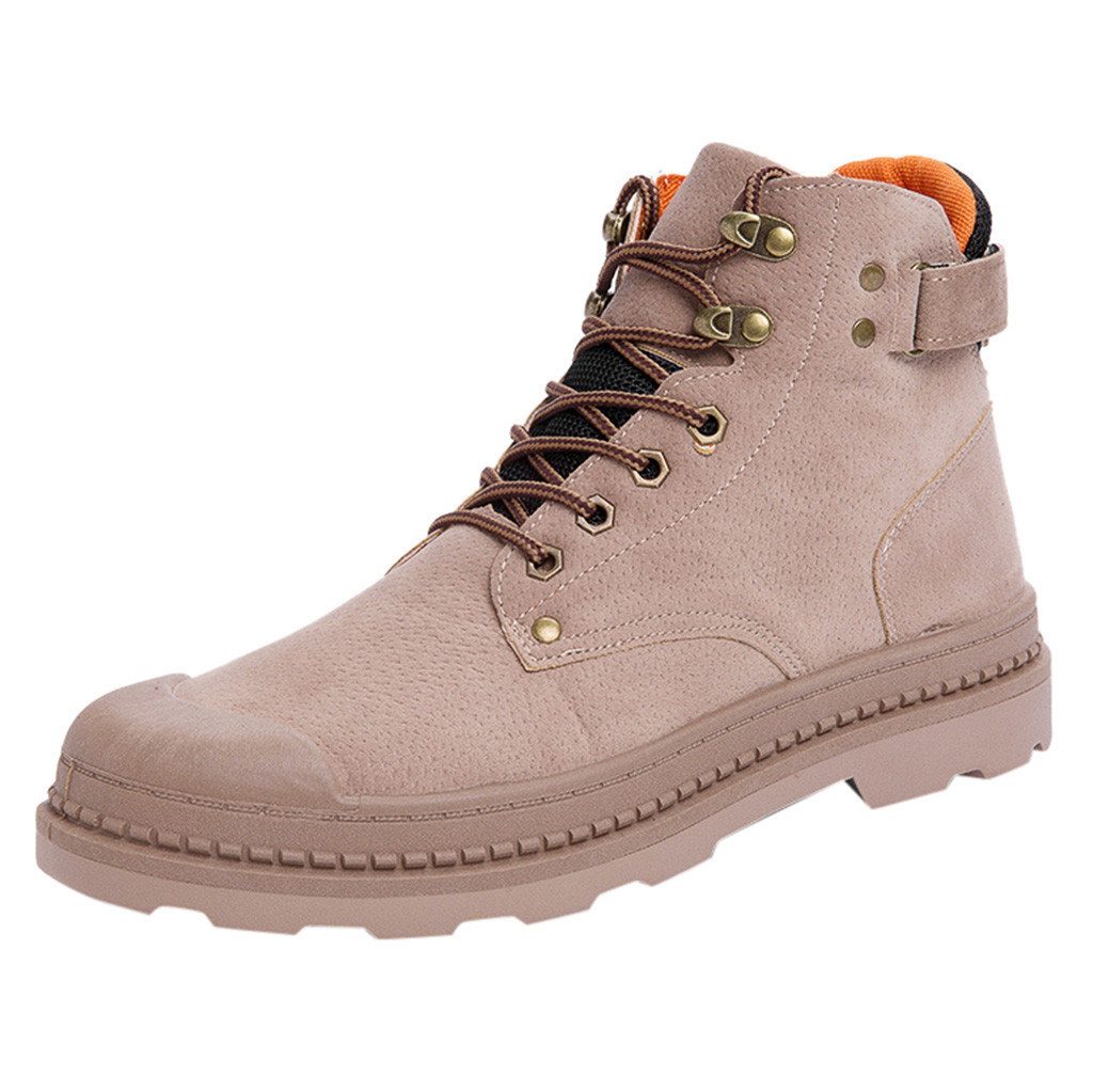 

Men's Retro High-Top Casual Boots Suede Solid Color Lace-up Student Wild Thick-Soled Slip-On Tooling Shoes, Grey