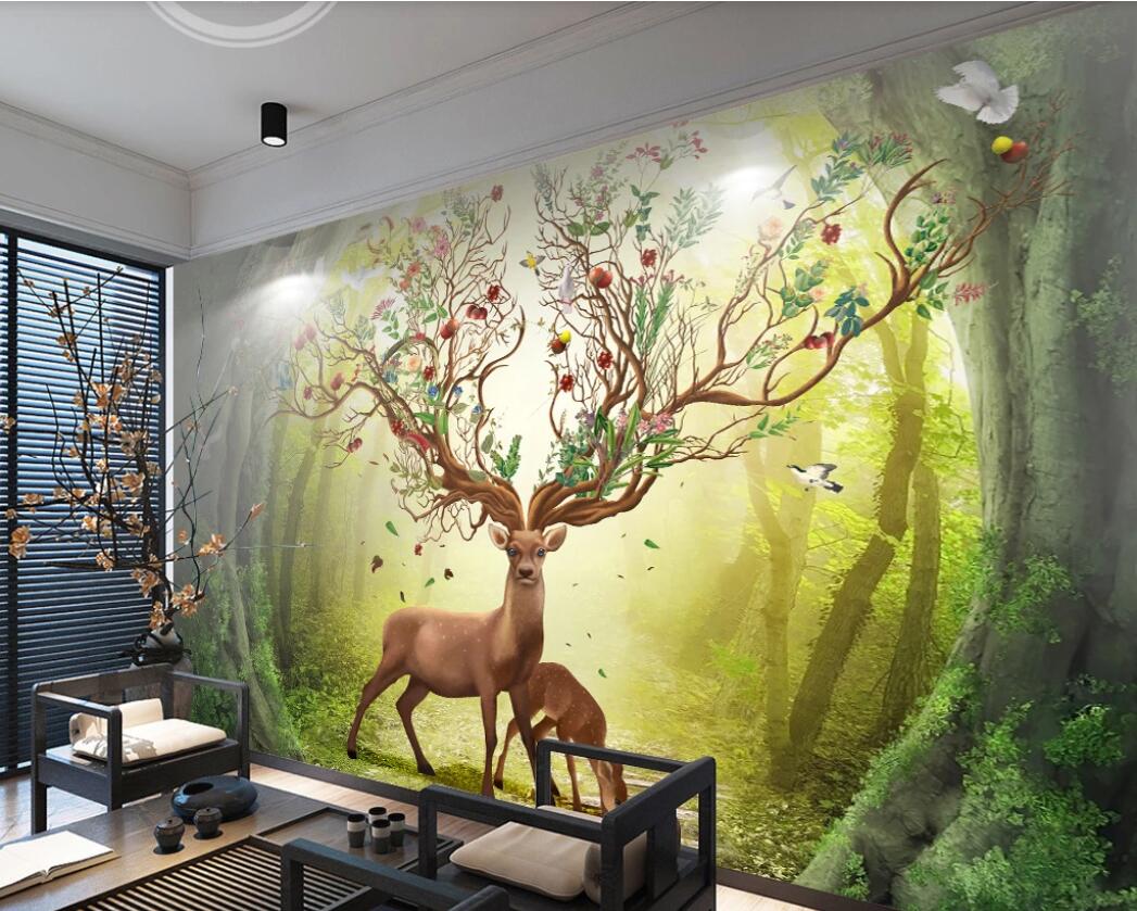 

3d room wallpaper cloth custom photo Nordic dream forest deer high-end best sofa TV background wall painting wallpaper for walls 3 d, Non-woven fabric