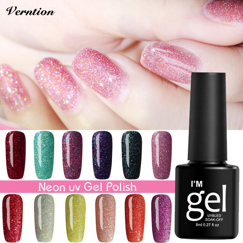 

Verntion Neon Pigment Glitter Sticker Shining Gel Nail Polish Base and Top Needed Nail Painting Manicure Decorations Gel Varnish, Fs001