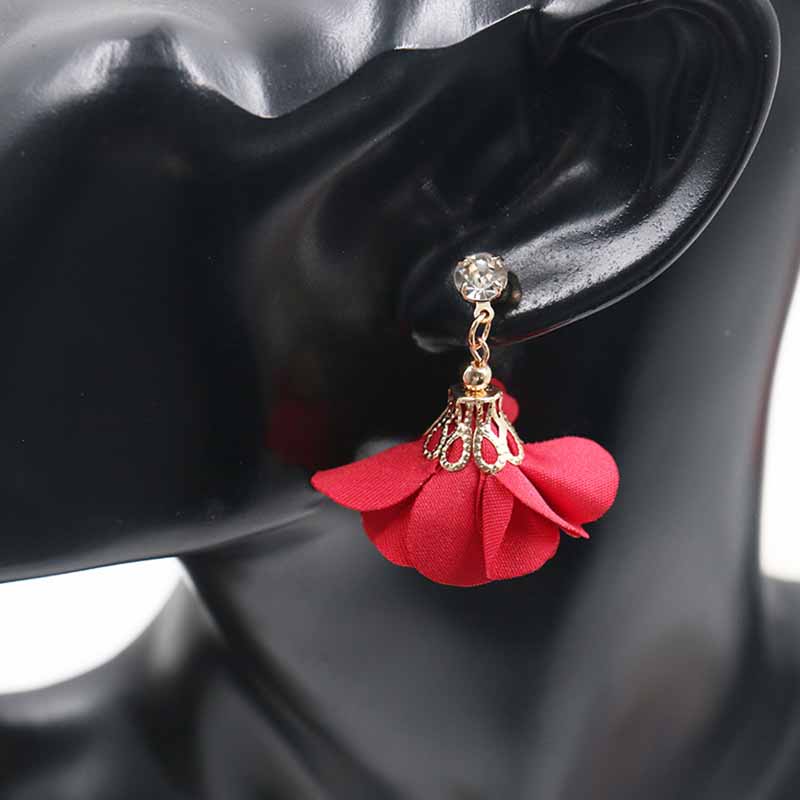 

Fashion Retro LadiesEar Cuff Earrings delicate cute sweet college Fabric Beautiful Flowers Women Earrings Pendant Girl Trendy Jewelry