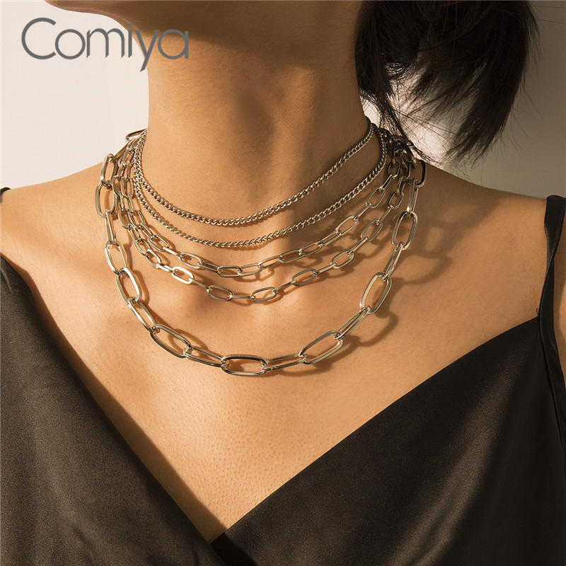 

Comiya Necklace For Women Gold Silver Color Multi Layers Long Links Mujer Collare Statement Maxi Necklaces Boho Jewelry