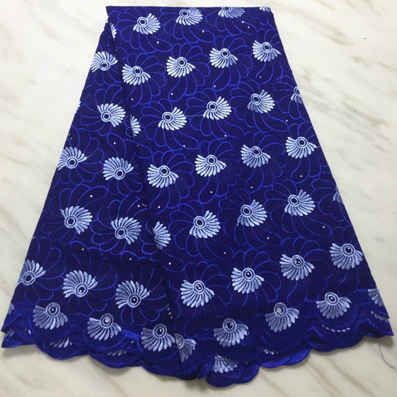 5Yards/pc Beautiful royal blue african cotton fabric embroidery swiss voile dry lace for clothes BC108-5-image-497593931