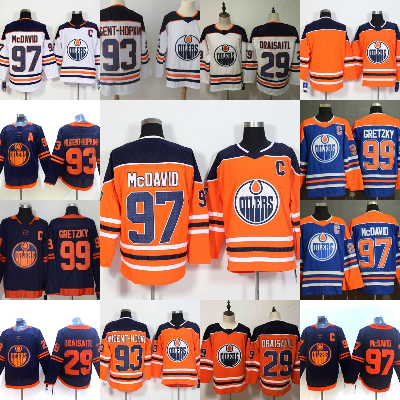 

Edmonton Oilers 29 Leon Draisaitl 97 Connor McDavid Wayne Gretzky Ryan Nugent-Hopkins Alternate Home Road Hockey Jersey Stitched IN Stock, 33 orange