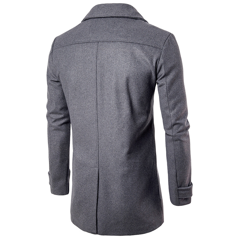 

selling gold buttons casual men's long coat male autumn and winter fashion solid color pocket large body wrapping, Black