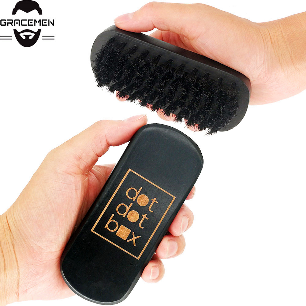 

MOQ 50pcs OEM Custom LOGO Black Beard Brush with Boar Bristle Wood Mustache Customized Facial for Men's Grooming
