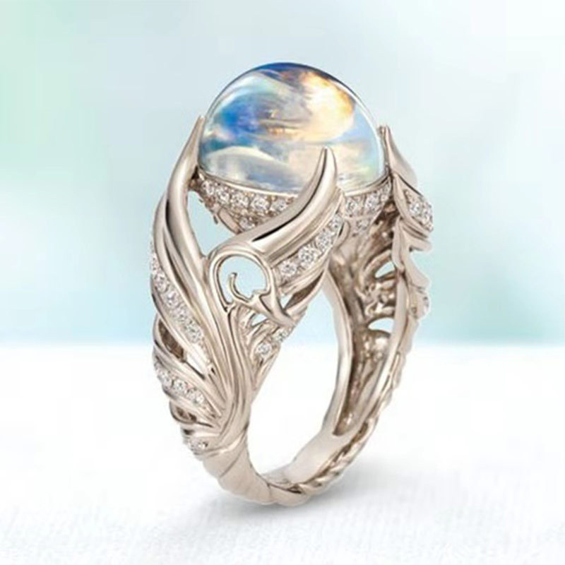 

White Swan seven color imitation Moonstone Ring, exquisite artificial gem ring