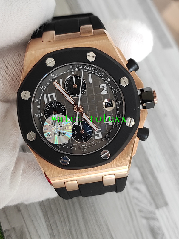 

Top JH Luxury Men Watch Offshore Series 25940OK.OO.D002CA.01 Natural Rubber Strap18K Rose Gold Diving Mens mechanical Chronograph Wristwa, Black
