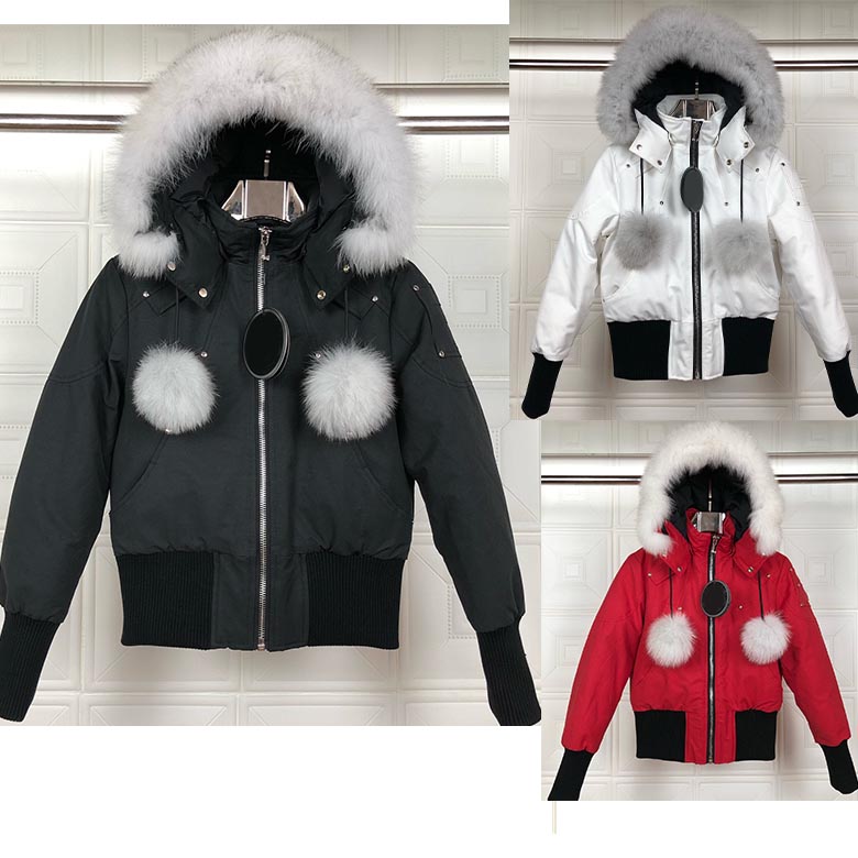 

Top coat factory women black ballistic bomber Jacket slim on waist short coats with hooded white fox fur collar scissors on the arm factory, Photo color