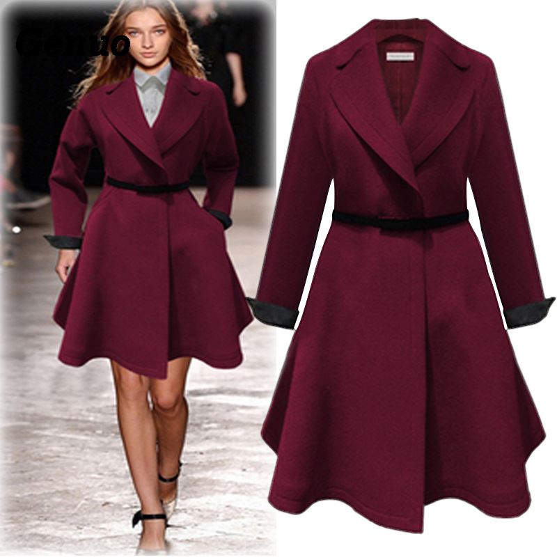 

Genuo 2018 Winter Coat Women Lapel Pocket Wool Blend Jacket Coat Elegant Long Woolen Outwear Women Overcoat Parkas, Blue