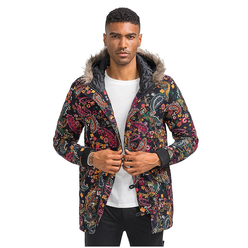 

Vogue A Range Of Vintage men's Ethnic Style Hawaiian Style African Cotton And Linen Printed Coat Single Breasted, Wine