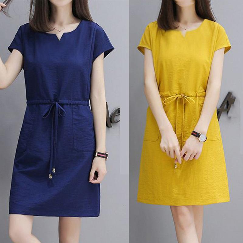 

Woman Dress 2020 Spring Summer Fashion Casual Women V-Neck Short Sleeve Mini Dress Ladies Solid Pocket Sashes Dresses vestido@35