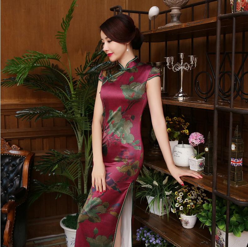 

New Chinese Traditional Dresses Fashion Design Long Cheongsam Short Sleeves Evening Dress chinese style dress